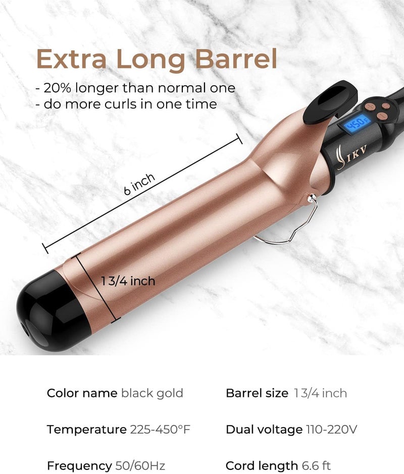 IKV 1 3/4 Inch Extra Long Barrel Curling Iron, 1.75 Large Barrel for Long Hair Ceramic Tourmaline - Image 5